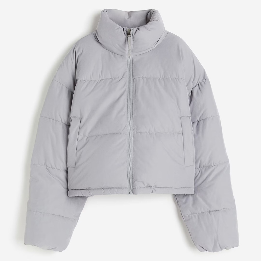 H&M Gray Puffer Jacket Cropped High Collar